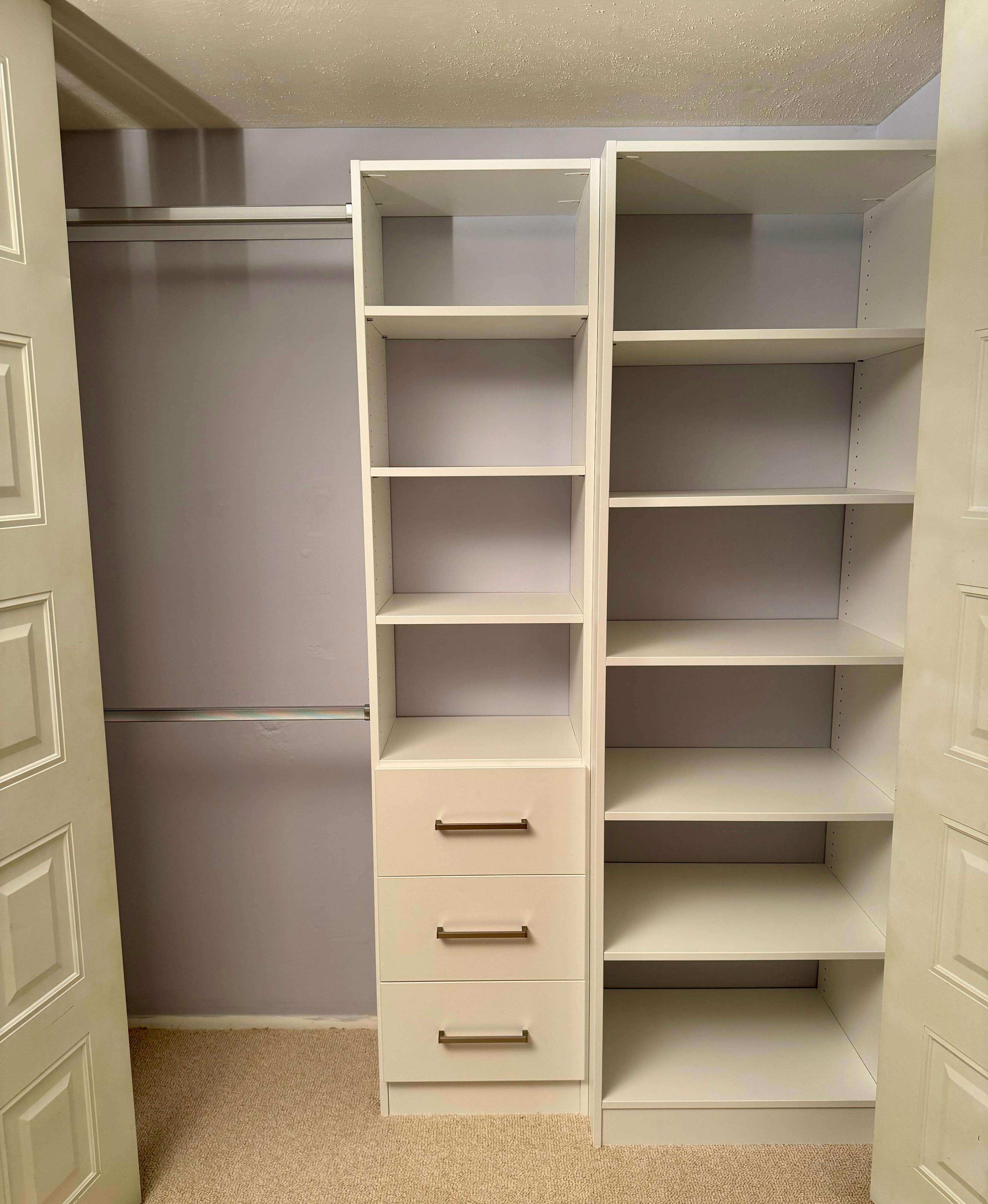 Custom Closet Organization with Shelving and Closet Rods