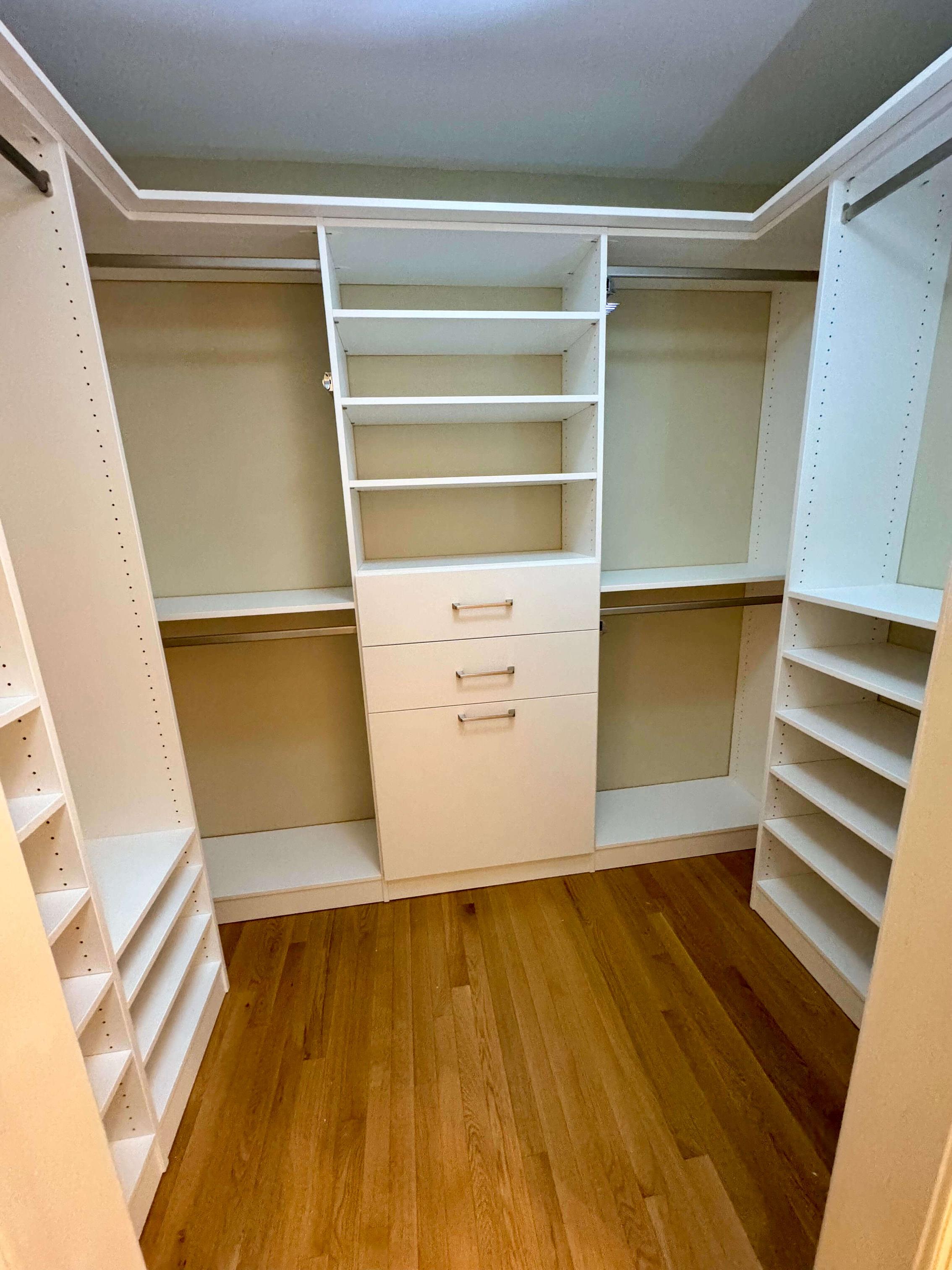 Finished Custom Closet with Shelves, Drawers, and Closet Rods in Richmond, VA